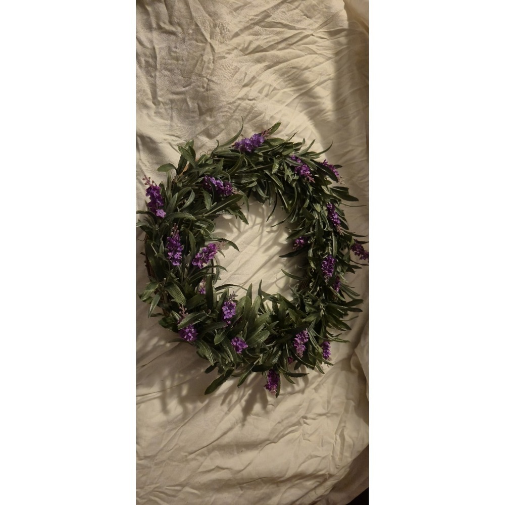 Lavender Wreath on Grapevine Base Farmhouse Rustic Floral Decor